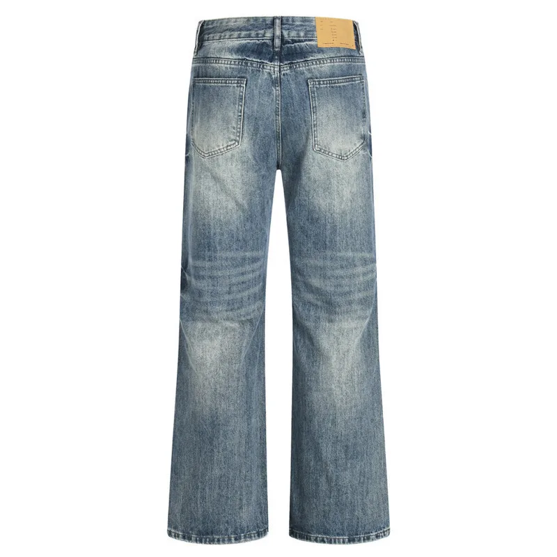 جينز كلاسيكي أمريكي للرجال للربيع والخريف، سروال كاجوال فضفاض ومغسول باللون الأبيض المصقول في الشارع