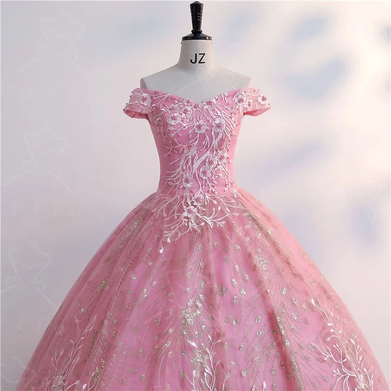 Nieuwe Roze Vestidos Classic Sequin Quinceanera Jurken Elegant Uit De Schouder Baljurk Glanzend Party Dress Luxe Formele Gown