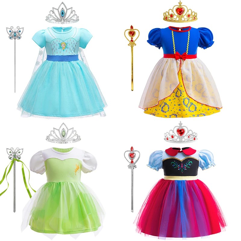 100% Cotton Little Girl Anna Elsa Mermaid Fairy Princess Dress Kids Birthday Party Christening Dresses Korean Baby Girl Clothes