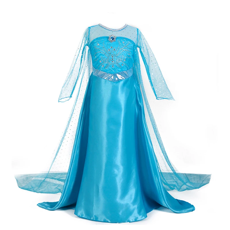 Girls Elsa Inspired Frozen Princess Costume Dress Blue Tulle Gown With Long Train For Halloween Birthday Party Role Play view 3