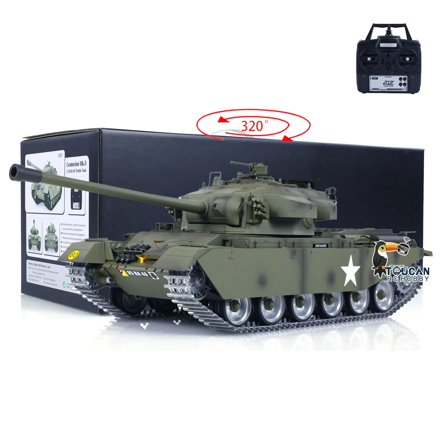 Toys 1:16 RC Tank British Centurion MK5 TOUCAN Remote Control Battle Tanks Metal Tracks Rock Arm Ready to Run Cars Gifts TH23298