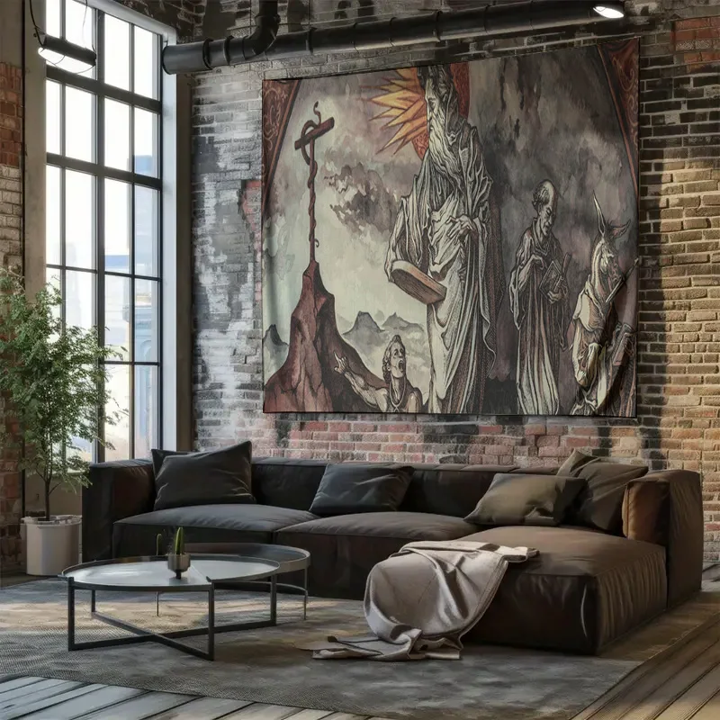 ملصق فني جداري ديني عتيق مثالي لديكور غرفة المعيشة باللونين الأبيض والأسود مرسومة يدويًا مع صورة متقاطعة على الطراز القوطي