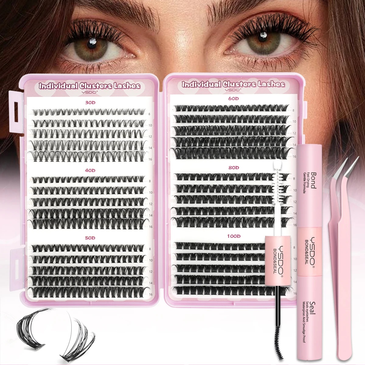 30/32 Row Lash Clusters Set 8-16mm Mixed DIY Grafting Lashes Soft False Eyelashes D Curl Eyelash Extensions Makeup Kit Faux Cils