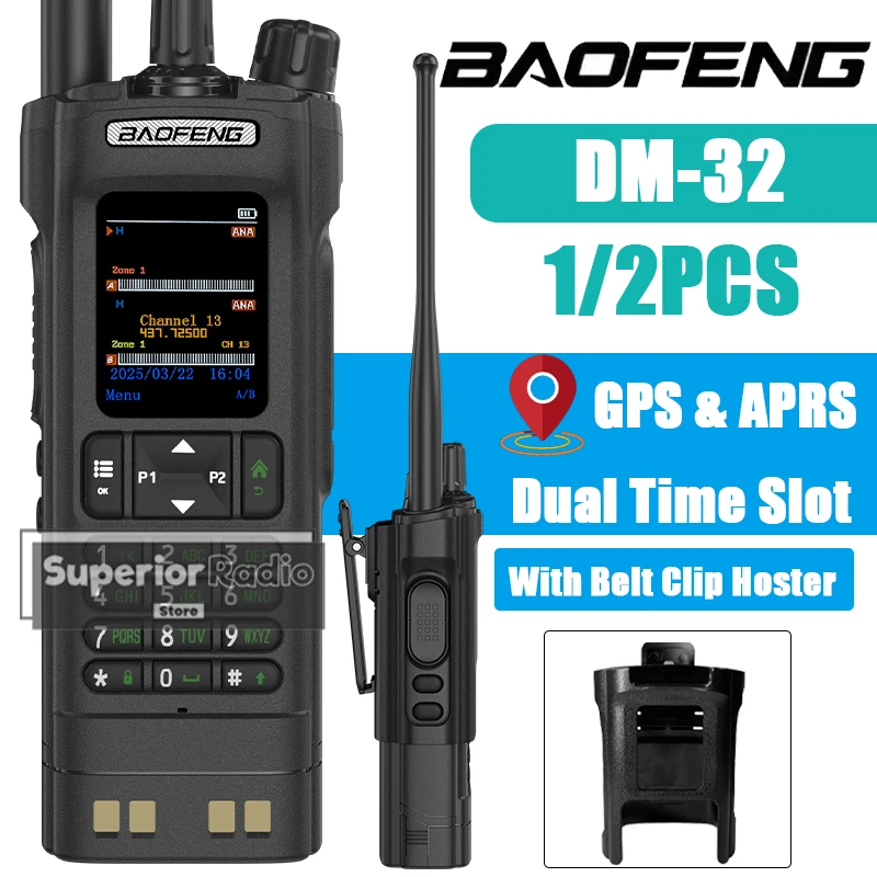 Baofeng DM-32 DMR Digital Walkie Talkie With Belt Clip Hoster GPS APRS Frequency Copy Dual Time Slot AES256 Type-C Charging FM