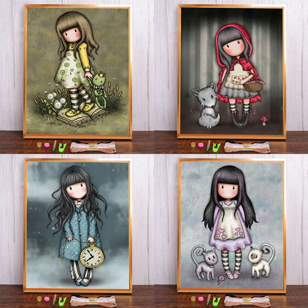 Cartoon Girl Printed Canvas Cross Stitch Full Kit DIY Embroidery Handicraft Needlework Craft Handmade Different For Adults Gift