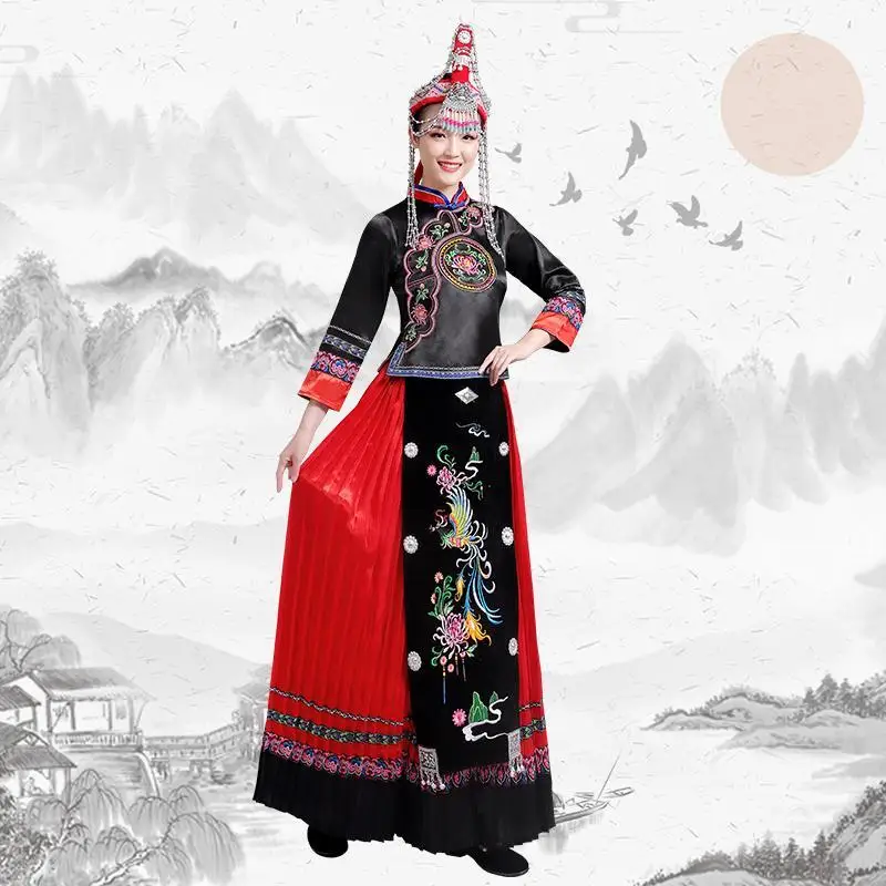 Minority She Nationality Costume Female Performance Embroidery Wedding Crown Headdress Dance Clothing Stage