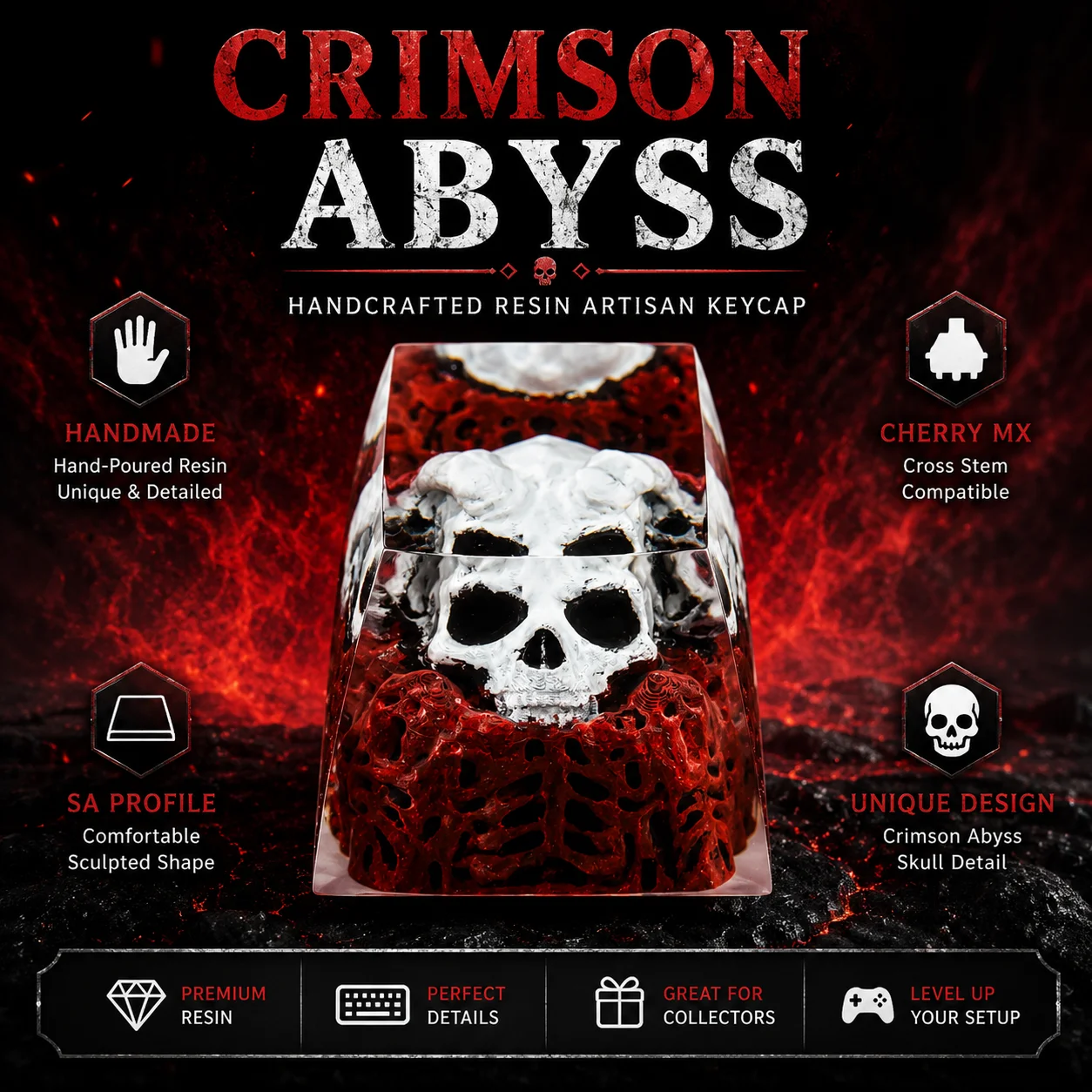 STJORNEX Handmade Resin Artisan Keycap Crimson Abyss 1U ESC Gothic Custom Keycap Compatible with Cherry MX Mechanical Switches