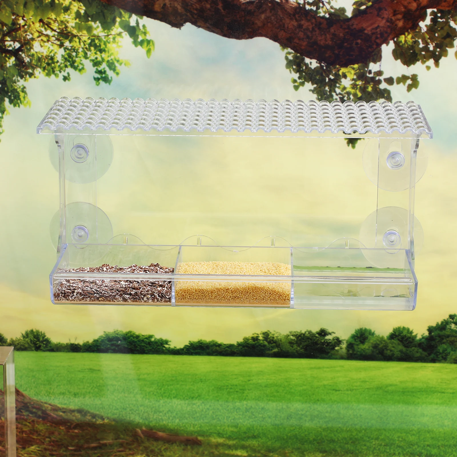 

Window Bird Feeder Suction Cup Feeders Outdoor Plastic Mounted Viewing Tray Easy Installation Rainproof Sturdy Large Capacity