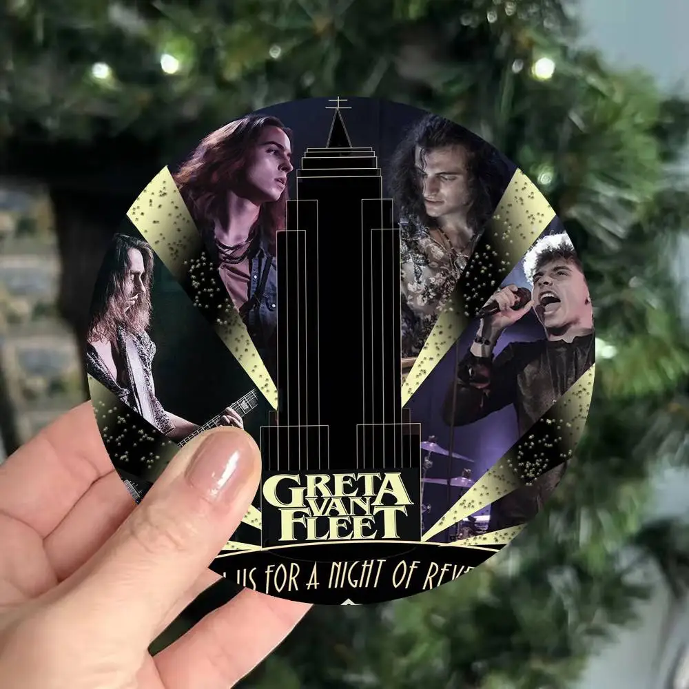Greta Van Fleet Rock Band pattern art painted wooden anti-slip coasters, suitable for decoration of living room kitchenware