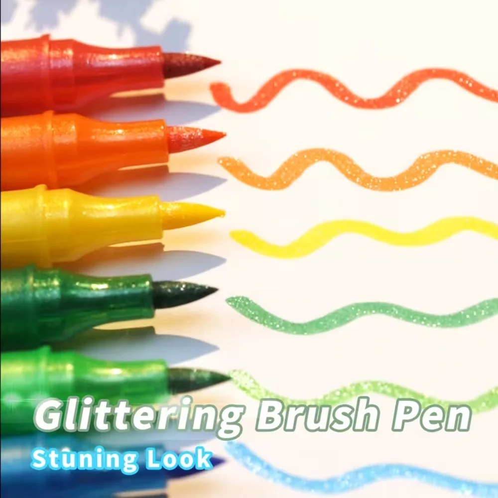 Farbige doppelseitige Glitzerstifte, schnell trocknende, kleberähnliche Tinte, feine Spitze, für Scrapbook, Kartenherstellung, Glitzermarker-Set – Detail 2