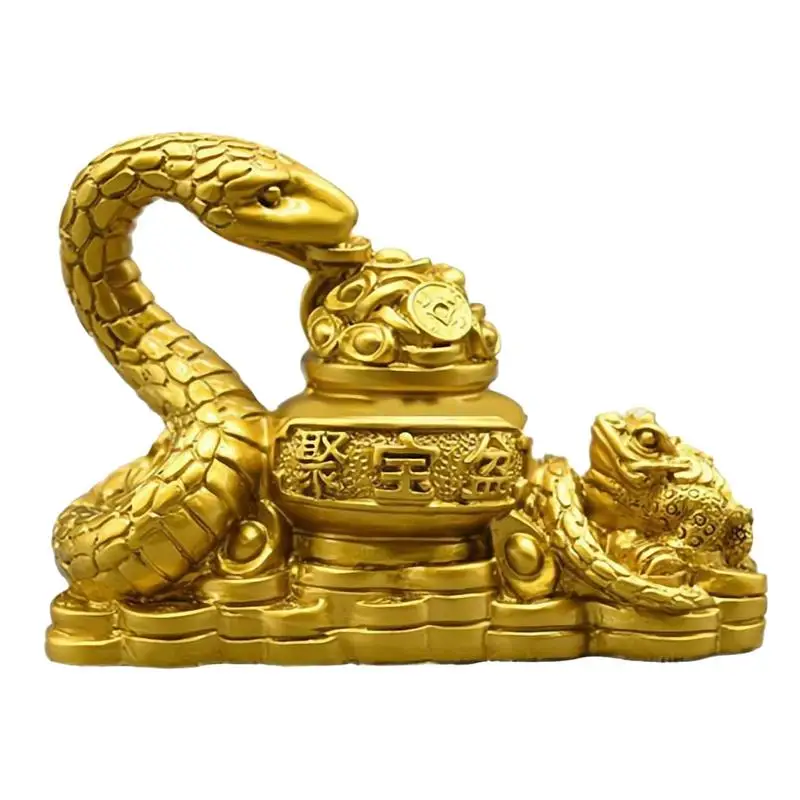 Year Of The Snake 2025 Retro Gold Feng Shui Snake Toad Statue Figurine Coin Money Wealth Luck Figurine Home Director Accessories