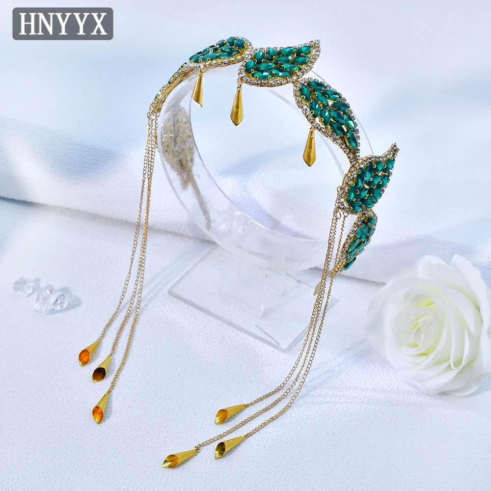 

HNYYX Green Rhinestone Gorgeous Headband Bohemian Style Tassel Hairband Trendy Bridesmaids Wedding Jewelry Hair Accessories A365