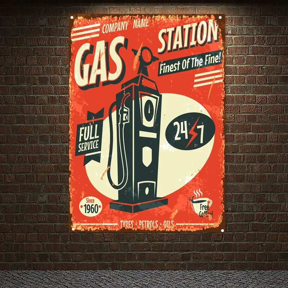 Gas Station Vintage CAR FULL SERVICE Poster Tapestry Auto Repair Shop Pin Up Art Banner Wall Painting Garage Home Decor Flag