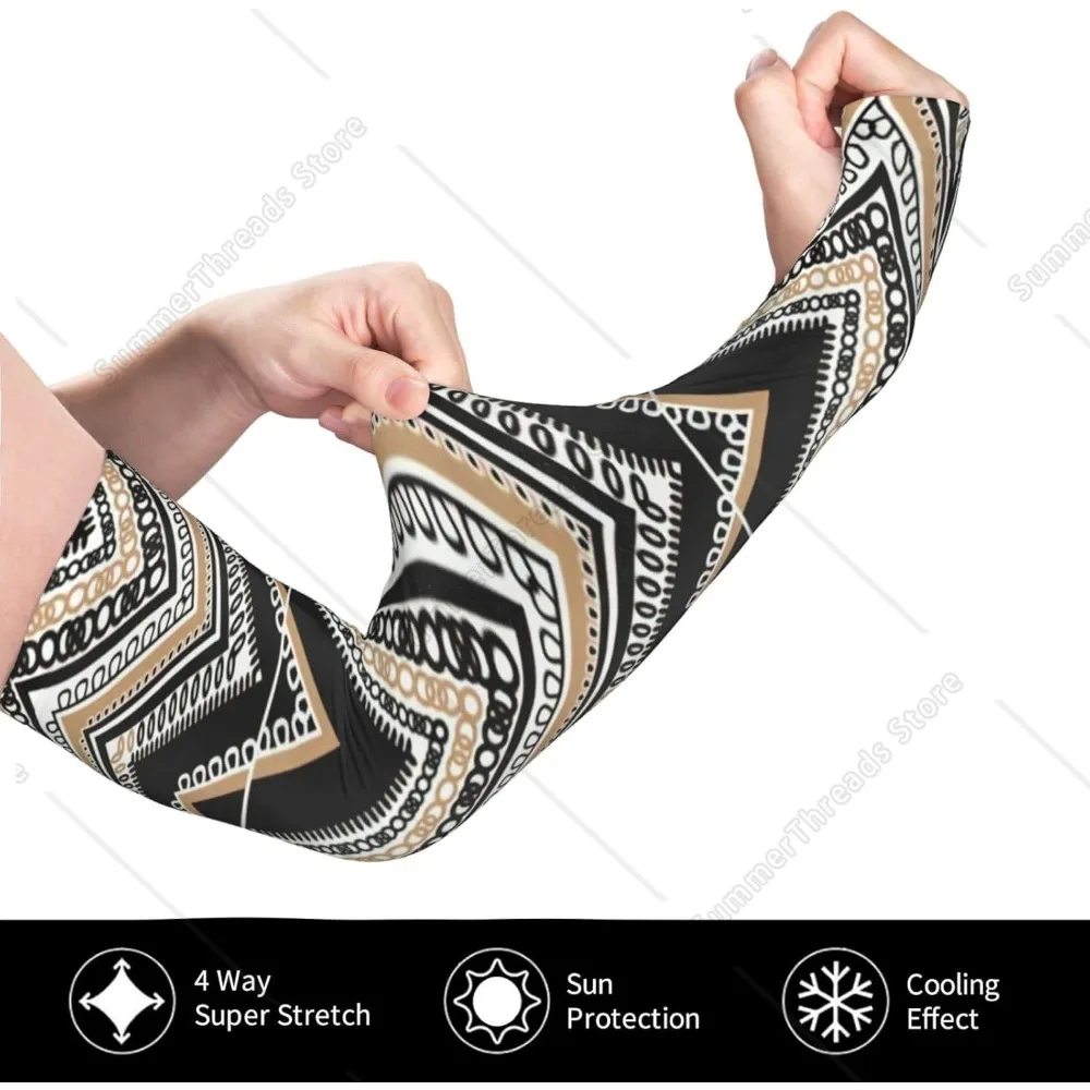 Nero Bianco Tan Stampa a zigzag Protezione della copertura del braccio di raffreddamento in seta di ghiaccio per adulti e copertura del braccio di raffreddamento con foro per le dita leggera