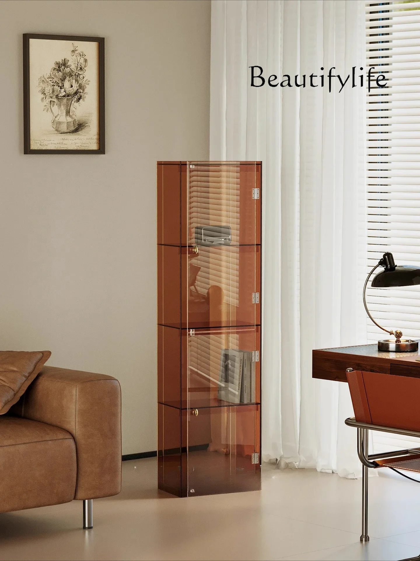 

Acrylic display cabinet with door, living room floor rack, locker, integrated storage grid cabinet