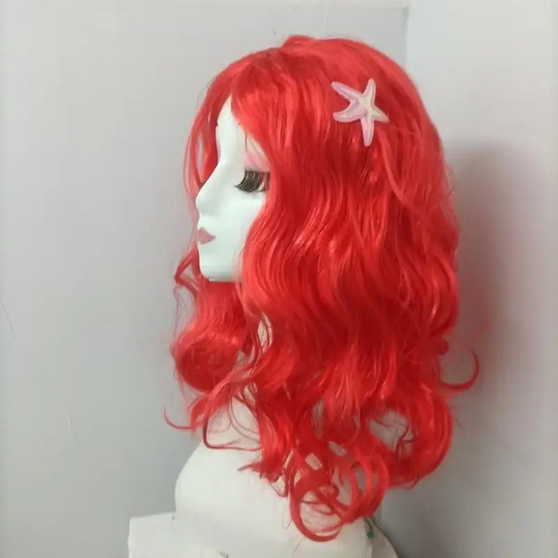 Mermaid Ariel Children's Cosplay Wig Red Hair Wavy Long Curly Wig Christmas Birthday Party Cosplay Headdress Costume Accessories