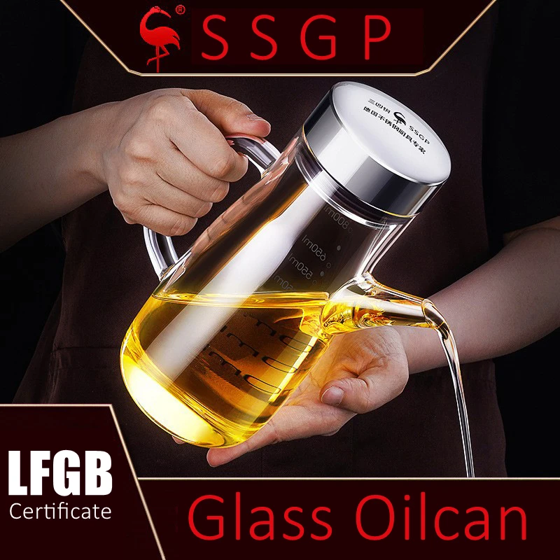 LFGB Certificate High Borosilicate Glass Oiler Well Sealed Oil Kettle Patented 800ml Oilcan for Kitchen Seasoning Container