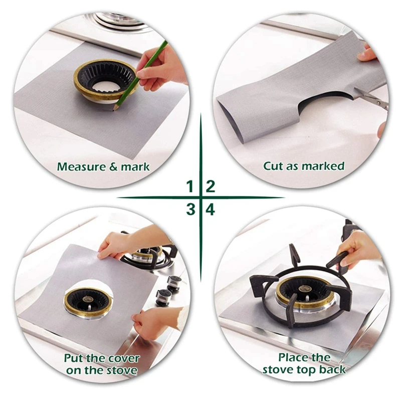 スクエアストーブバーナーライナーカバー、シルバーストーブトップカバー、3倍厚、取り付けが簡単、0.2mm、8パック