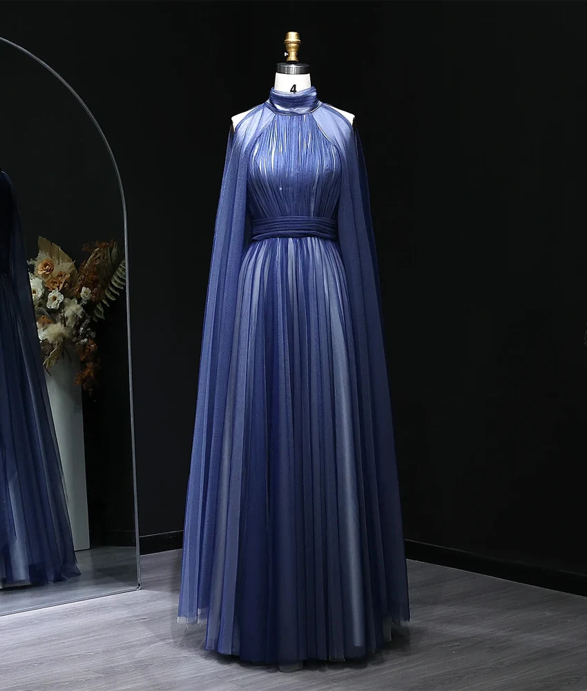 

Customized High Quality Organza A-Line Evening Dress Delicate Sleeveless High Collar Floor Length فستان سهرة نسائي