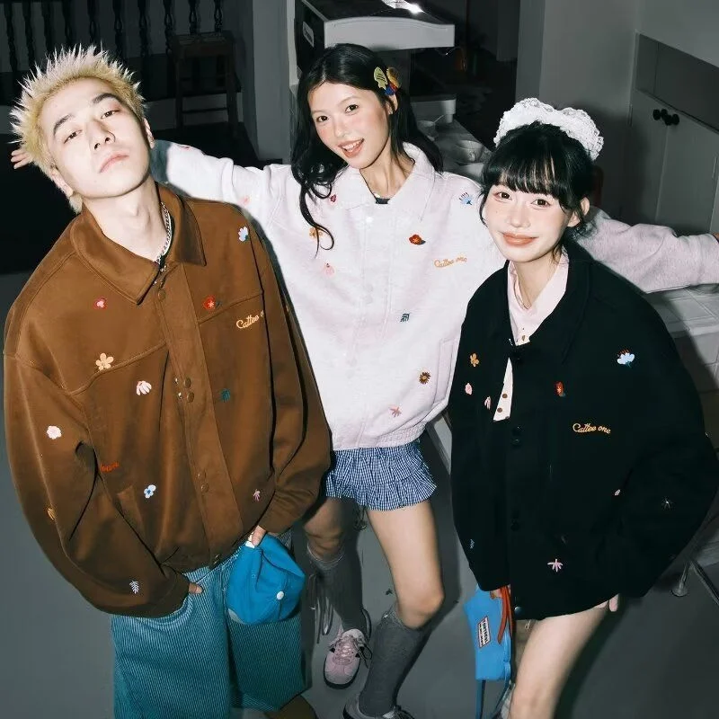 

Spring Autumn Loose Men's Jaet Hip Hop Sle Harajuku Hong Kong Sle Street Faion Long Sve Outerwear Polyester Material