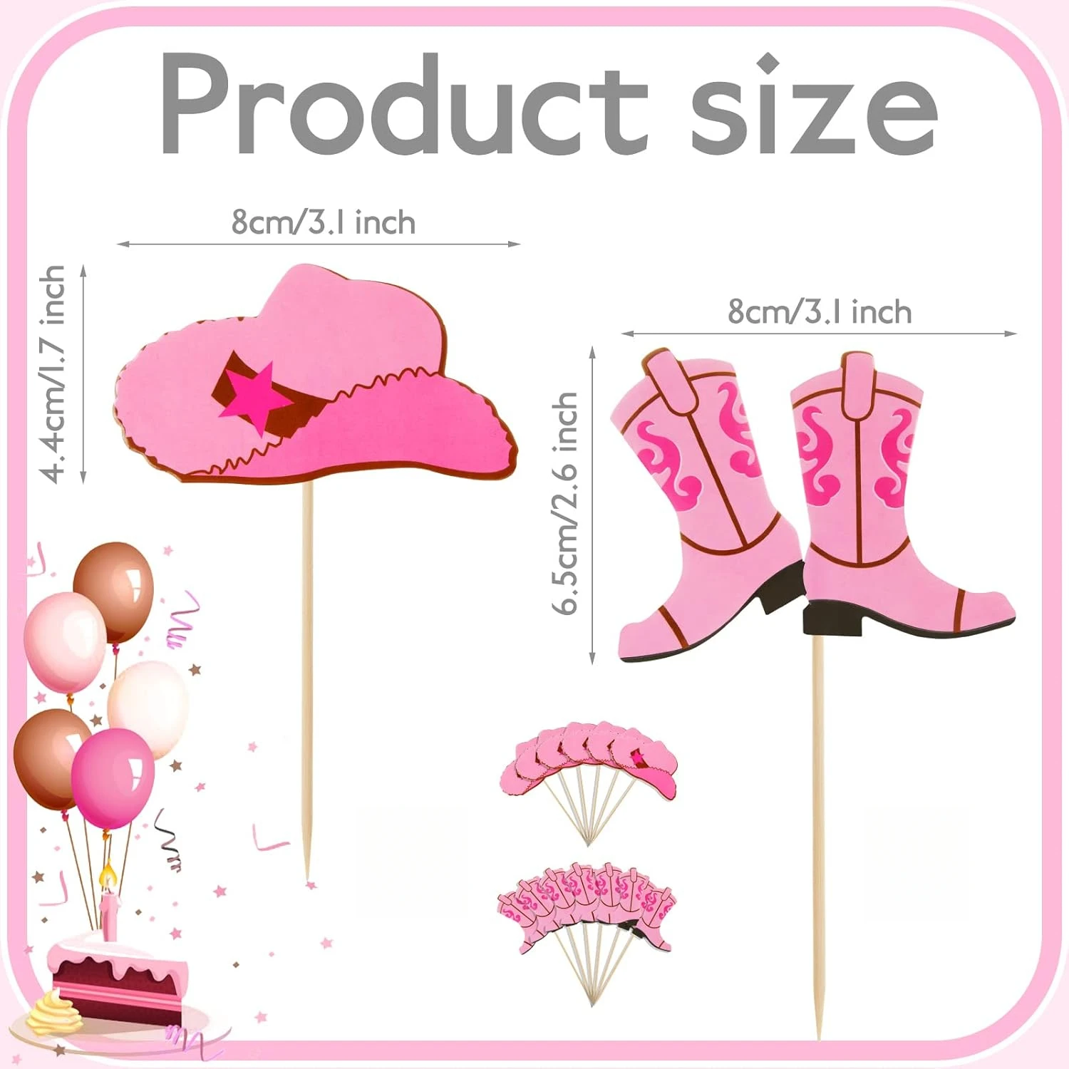 24 Stück Cupcake-Topper mit Cowboyhut und Stiefeln, Western-Geburtstagskuchen-Dekorationen, Partyzubehör für die Babyparty, Cowgirl-Themenveranstaltung – Detail 1