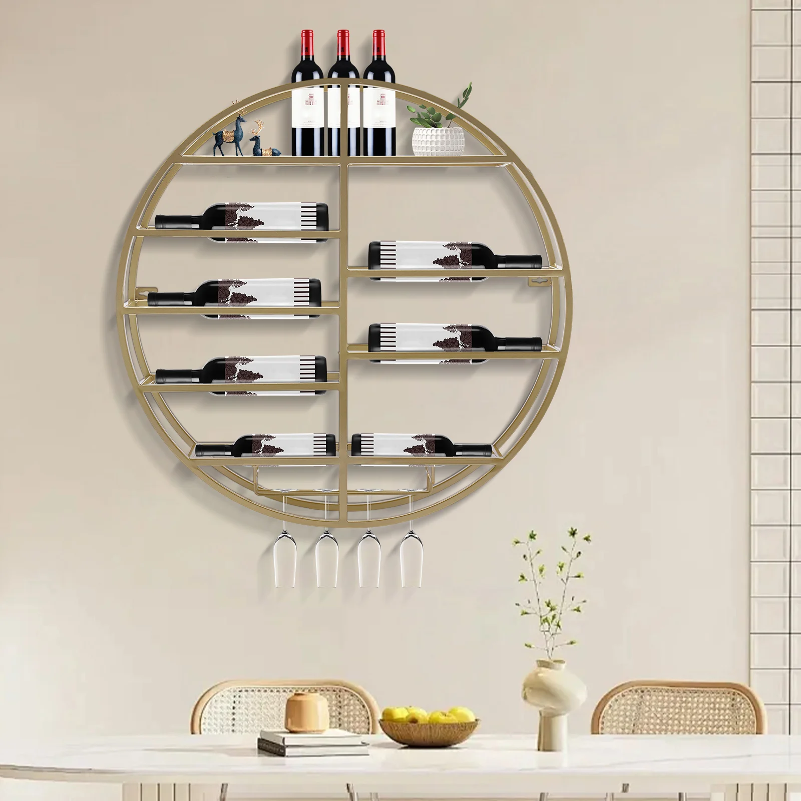 

60cm Gold Wall-mounted Round Wine Rack Large-capacity Wine Display Rack High Load-bearing Shelf Used in Homes and Pubs