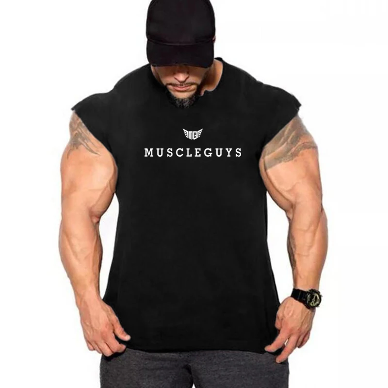Herren Gewichtheber Fitness T-Shirts Reine Baumwolle Tanktop Gym Workout Ärmellos Bodybuilding Atmungsaktives Sommer-Sport-Muskelshirt