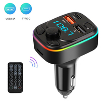 Car FM Transmitter Bluetooth 5.0 Type-C Dual USB 3.4A Fast Charger With LED Backlit Atmosphere Light MP3 Player Lossless Music