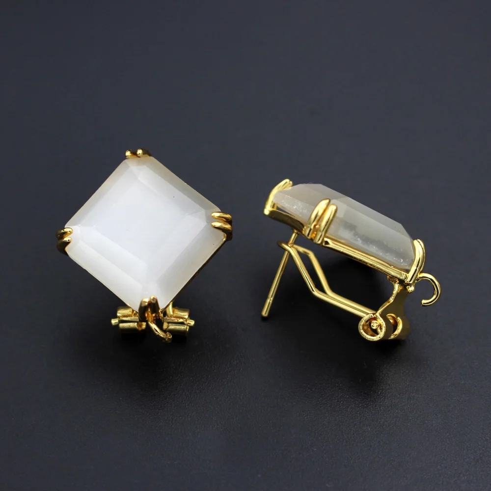 6pair Square Blue Green Cats Eye Stone Earrings with Open Loop Connector DIY For Women Geometric Dangle Earrings