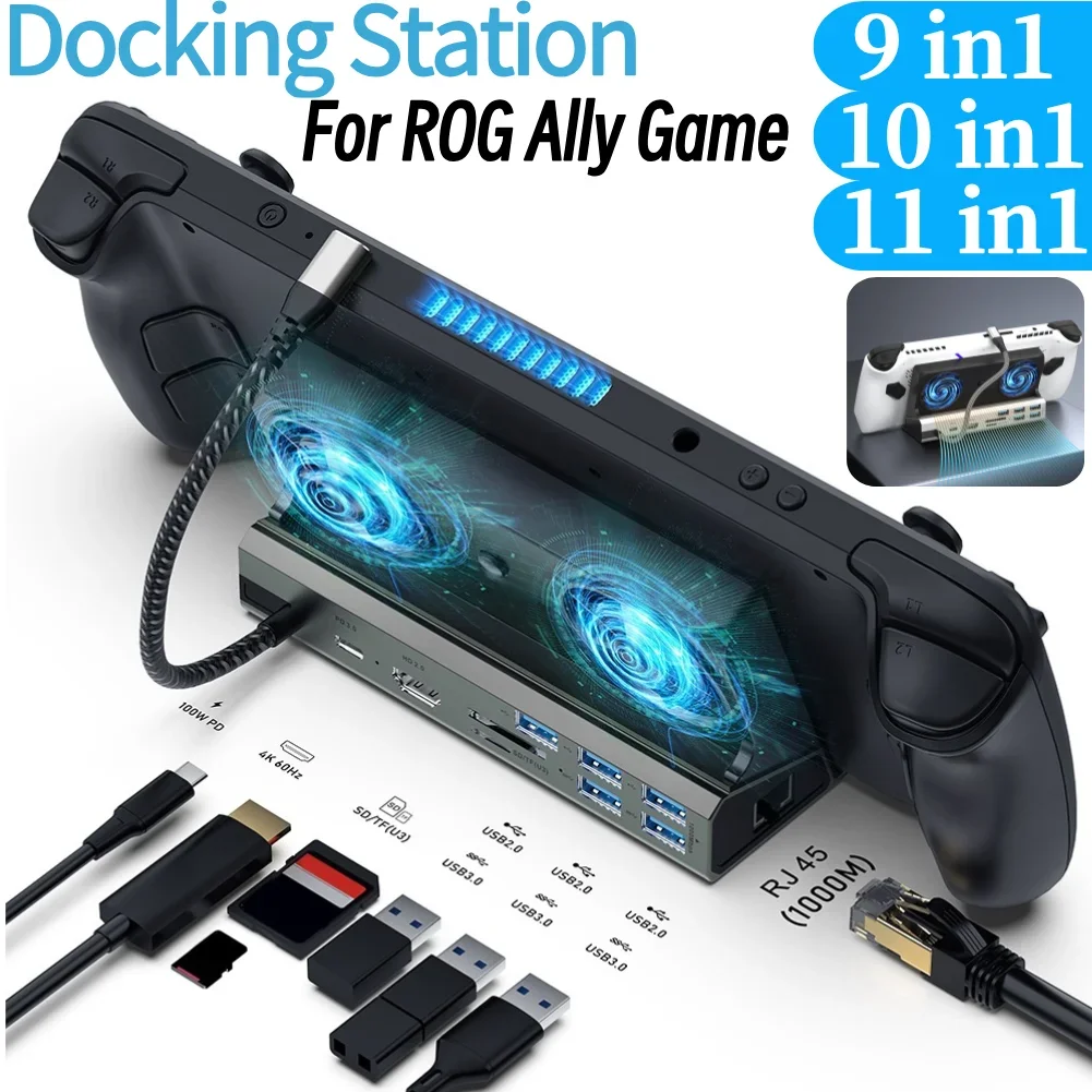 

TV Base Stand Gigabit Ethernet 1000Mbps Dock Console Hub Type C USB 3.0 2.0 USB C Docking Station PD 100W RJ45 for ROG Ally Game