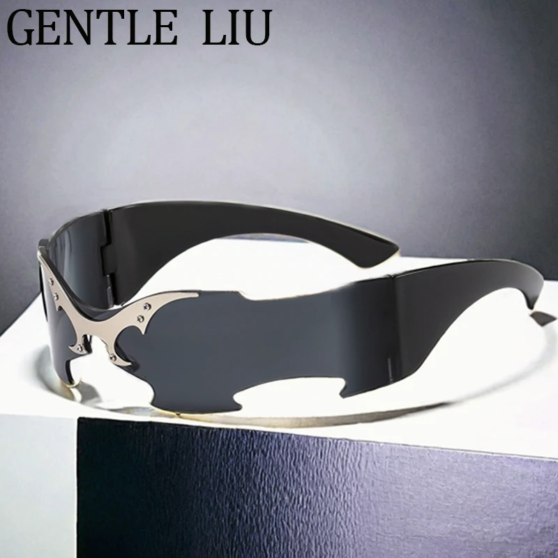 

One-Piece Rimless Mask Sunglasses Men Women 2025 Luxury Brand Steampunk Wrap Around Shades For Male Trendy Party Shield Eyewear