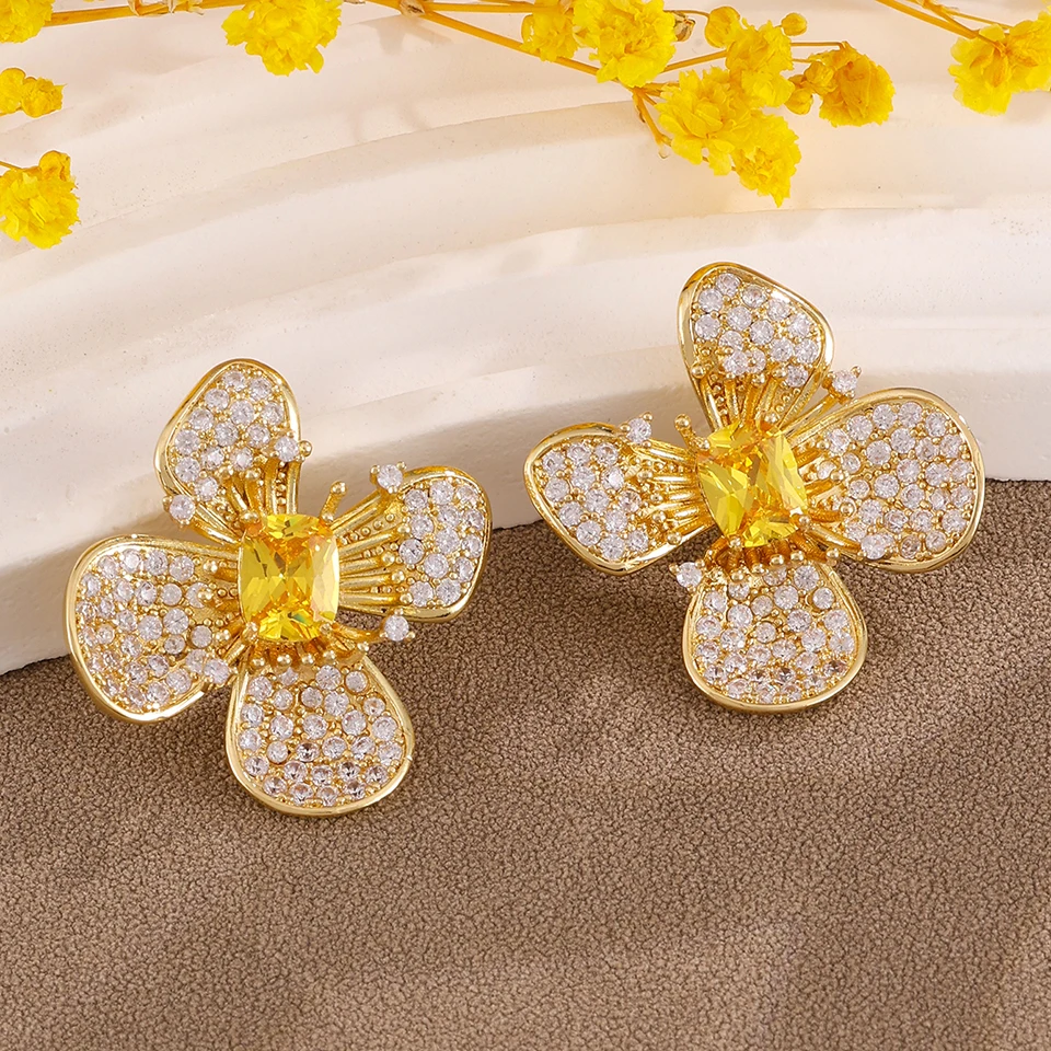 ZAKOL Luxuriöse Vintage-Blumenform-Ohrstecker für Damen, mehrfarbiger Zirkonia-Stein, auffälliger Ohrschmuck für Hochzeiten – Detail 3