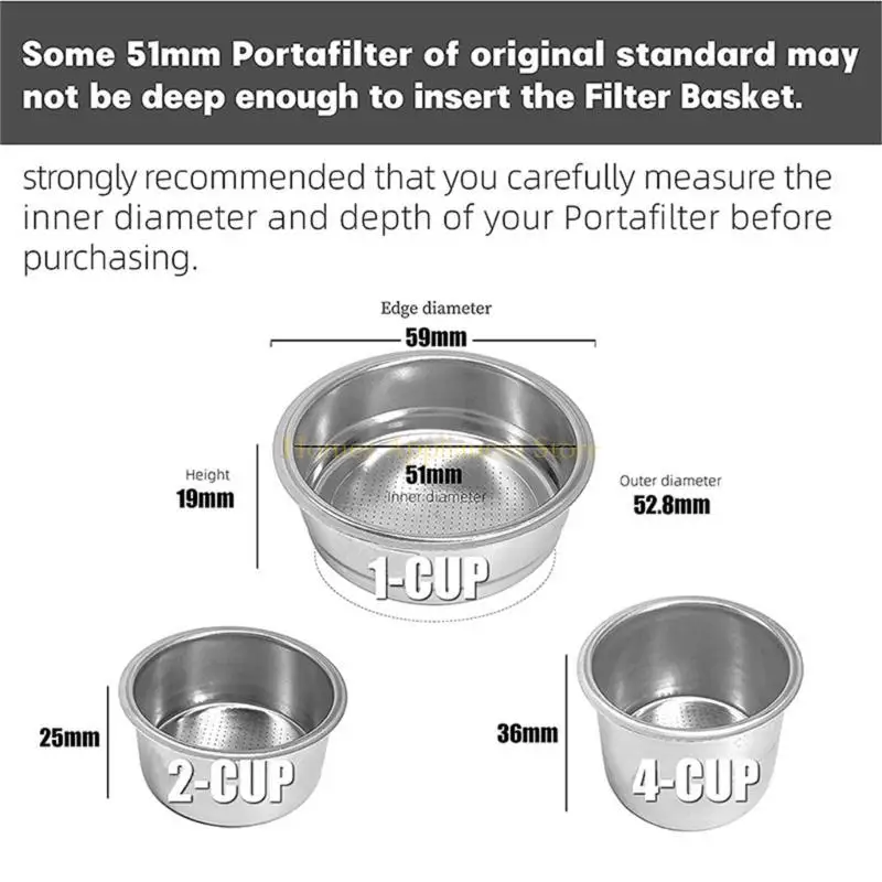 D0AB 51mm Semi-Automatic Coffee Machine Powder Bowl with Blind Single Double Four Cup Filters Kitchen Appliance Accessories