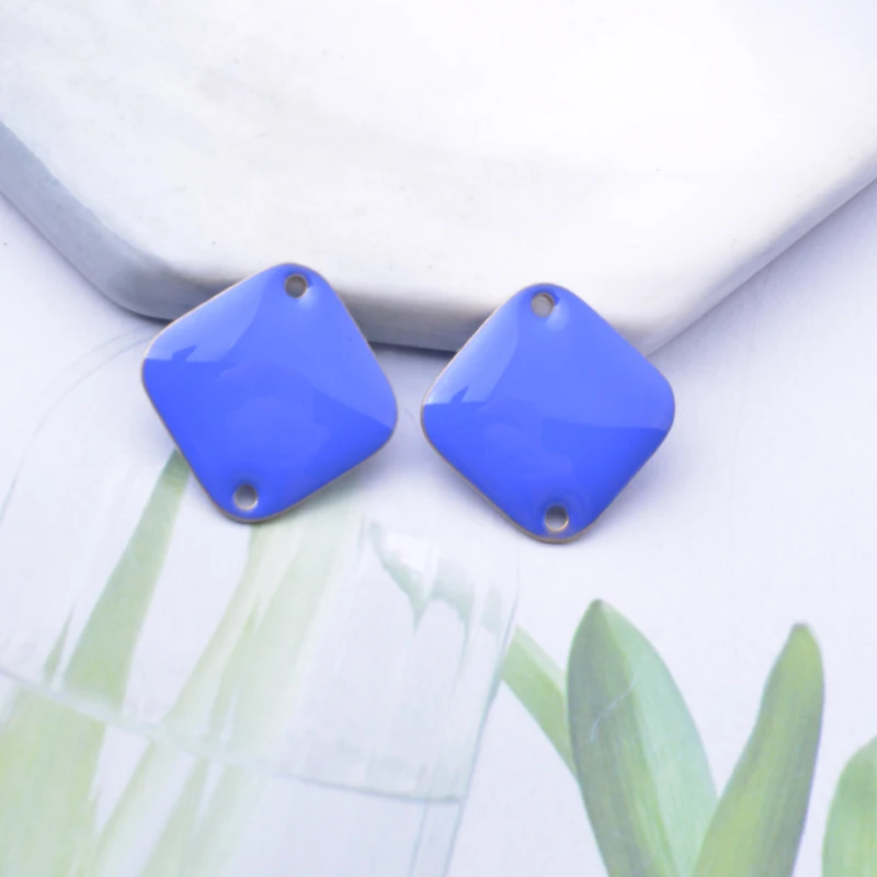 30pcs Copper Enamel Square Connector Charms Two-sided Enamelled  Double Hole Pendant DIY Jewelry Earring Making