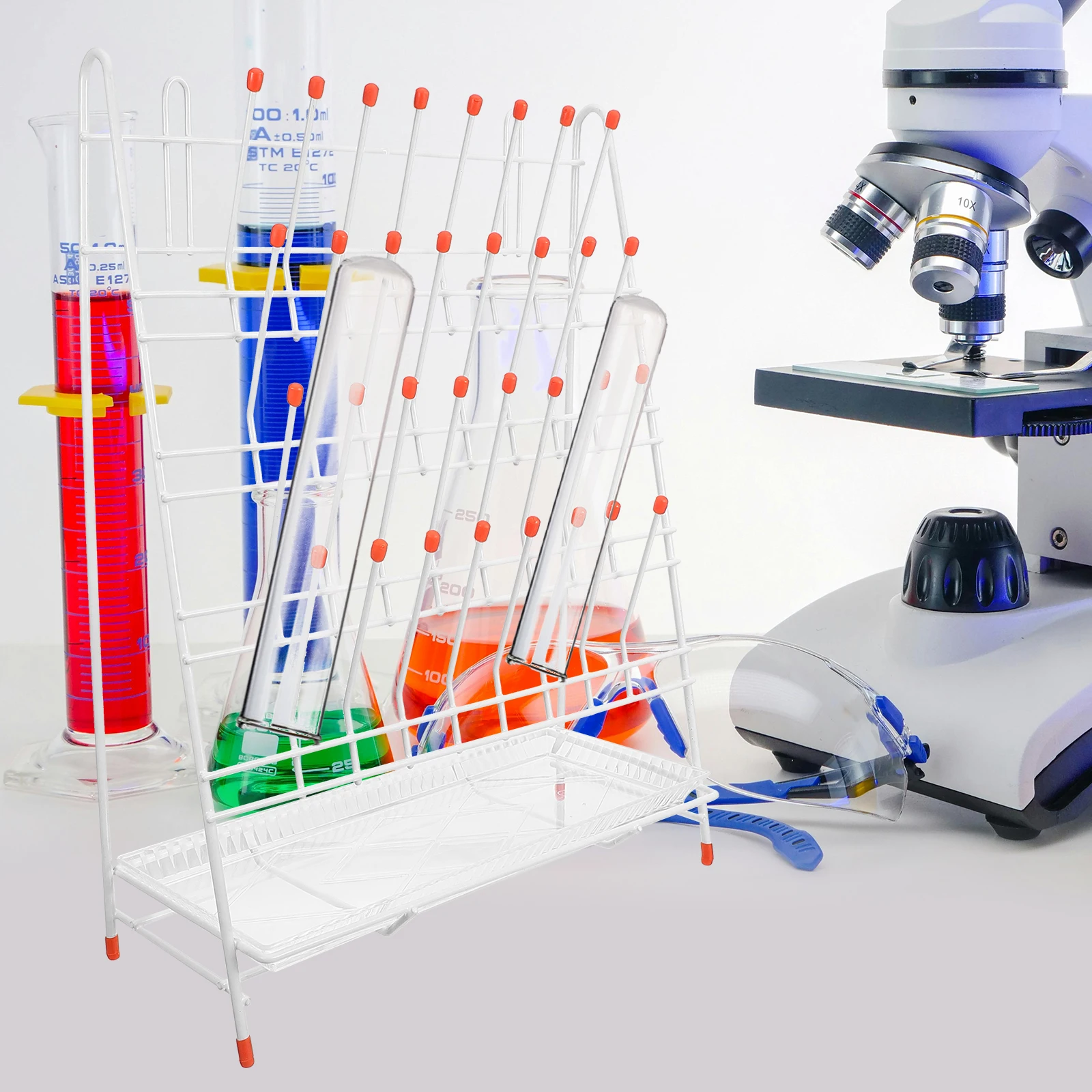 

32 Pegs Drip Rack for Lab Test Tube Draining Holder Metal Coated Glassware Stand Stability Pads Compact Design