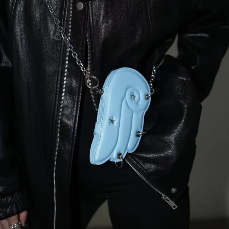 

Y2k Wing Bag Three-dimensional Chain Crossbody Bag Mini Phone Bag Punk Style Star Print Ring Decoration Shoulder Bag Coin Purse