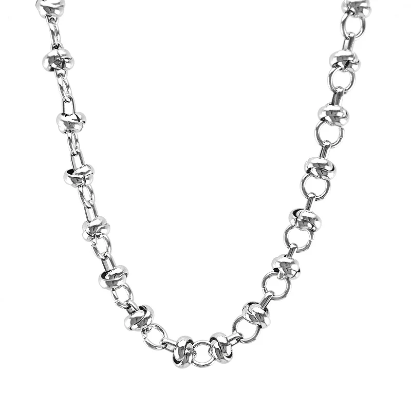 Stainless Steel Thick Chain Men Necklace Circle Loop within Loop Statement Metal Texture Choker