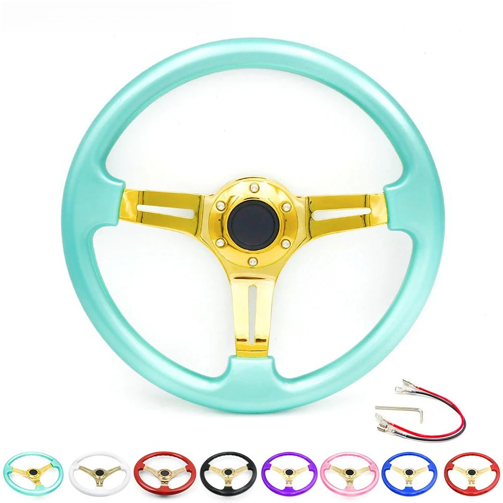 

14 Inch 350mm ABS Racing Steering Wheel with Golden Mount 6 Hole Universal Fit for Car Modification