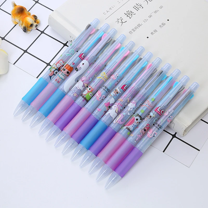 10Pcs/Lot Kawaii Cartoon 3 Color Ballpoint Pen Cute Unicorn Owl Flamingo Black Blue Red Ink Gel Pens School Office Writing Suppl