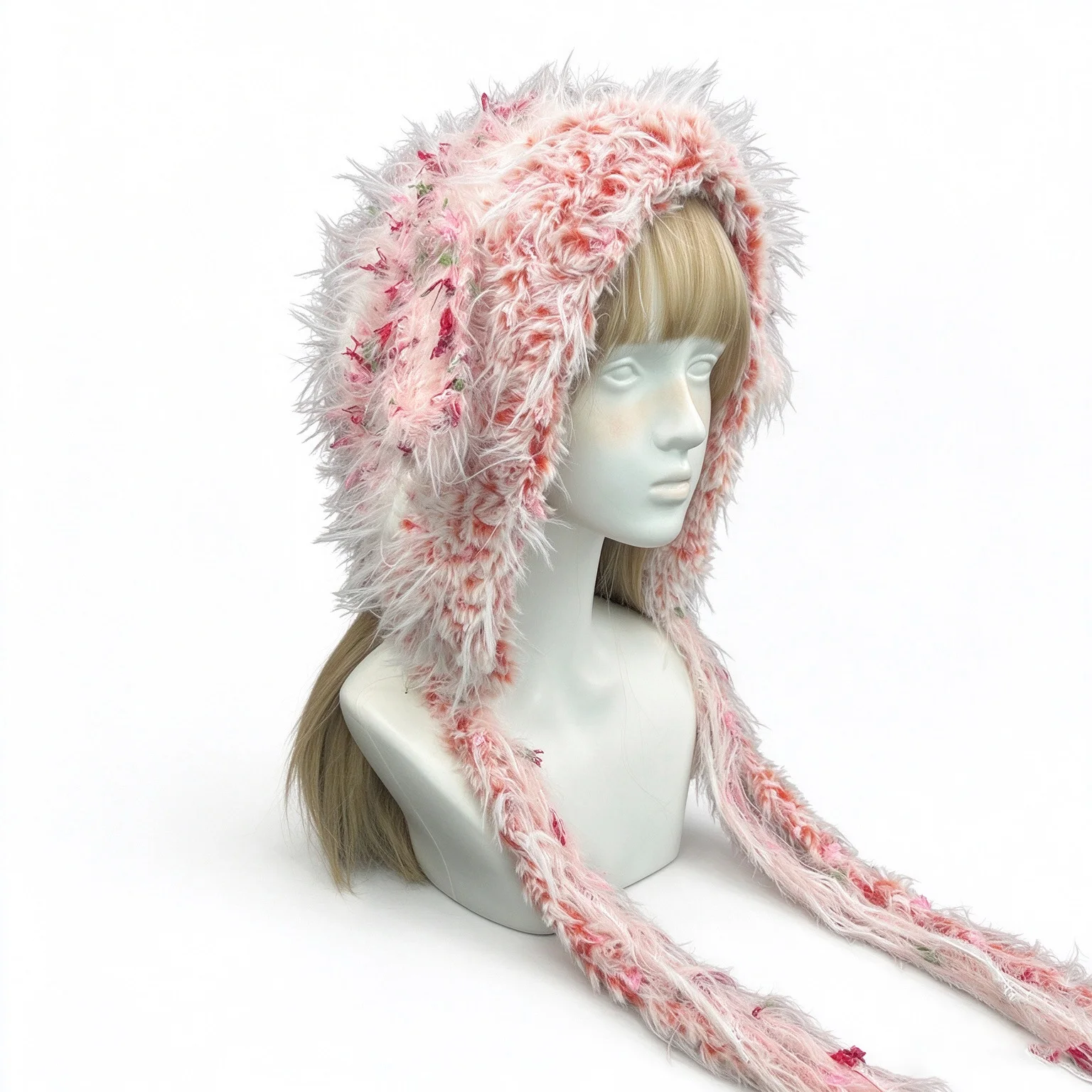 Handmade Pink Lamb Sheep Ear Hood Hat Women Custom Crochet Kawaii Fuzzy Knit Beanie Girl Winter Lolita Fairycore Sweet Cap Lady