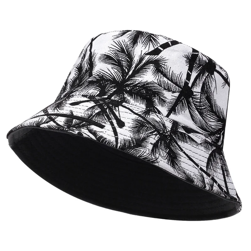 Men Women coconut tree Bucket Hat Cotton Printing Hip Hop Fisherman Panama Sun Hat Outdoor Street Casual Visor Bucket Cap