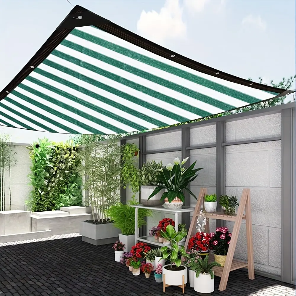 Dark Green White Stripe Sunshade Net with Perforated Shading Cloth and Edging Ideal for Courtyards Swimming Pools Gardens