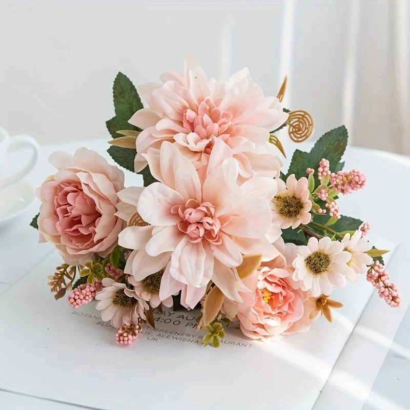 Simulierter Dahlie-Blumenstrauß, für Hochzeitsbögen, Heimdekoration, künstliche Wohnzimmer-Tischdekoration, künstliche Blumen – Detail 3