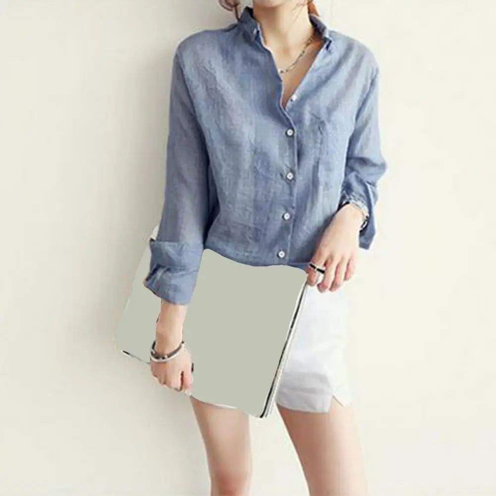 ผู้หญิงหลวม Fit TOP Stylish ผู้หญิงเสื้อแขนยาวพร้อมกระเป๋า Patch Casual Workwear TOP เพื่อดูเก๋ไก๋สบาย