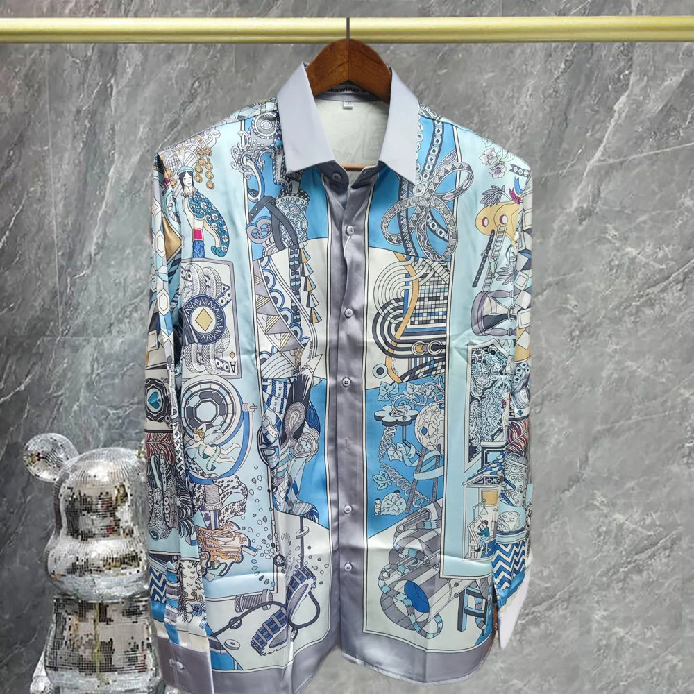 Holiday Hawaiian Slim Mode Chemise Homme Flower Shirt Men Vintage Print Clothes Slim Dress Shirts Long Sleeve Shirt Tops Men