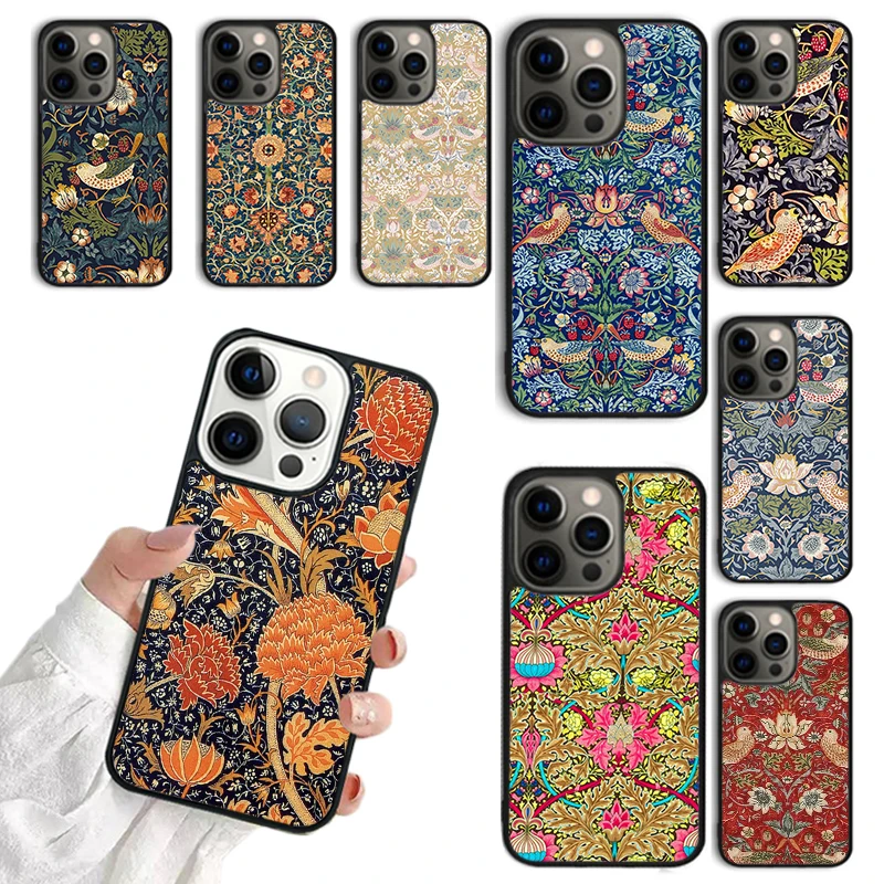 William Morris Strawberry Thief Phone Case For iPhone 16 15 14 13 12 Mini 11 Pro Max Plus X XS Max XR Cover coque