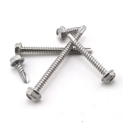 10pcs M5.5 hexagon flange face screws outer hex screw self-tapping drill tail bolts stainless steel bolt 19mm-100mm length