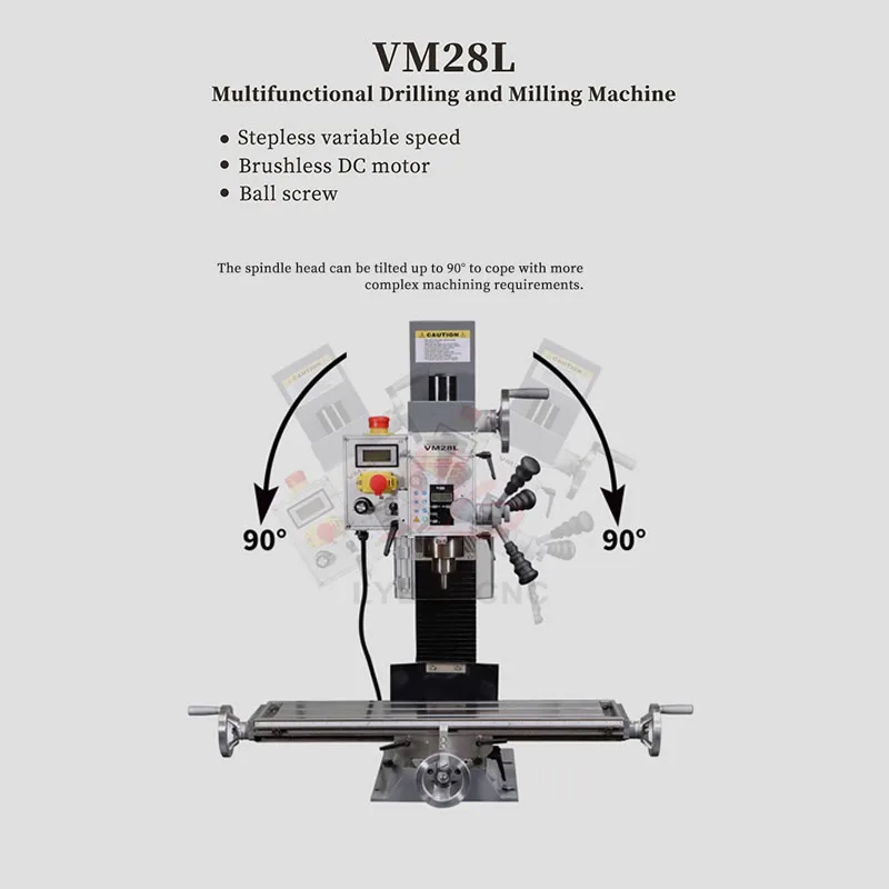 VM28L All-in-one  Multifunctional Digital  Ball Screw Drilling And Milling Machine  Spindle Box Can Be Tilted Left Or Right 90°