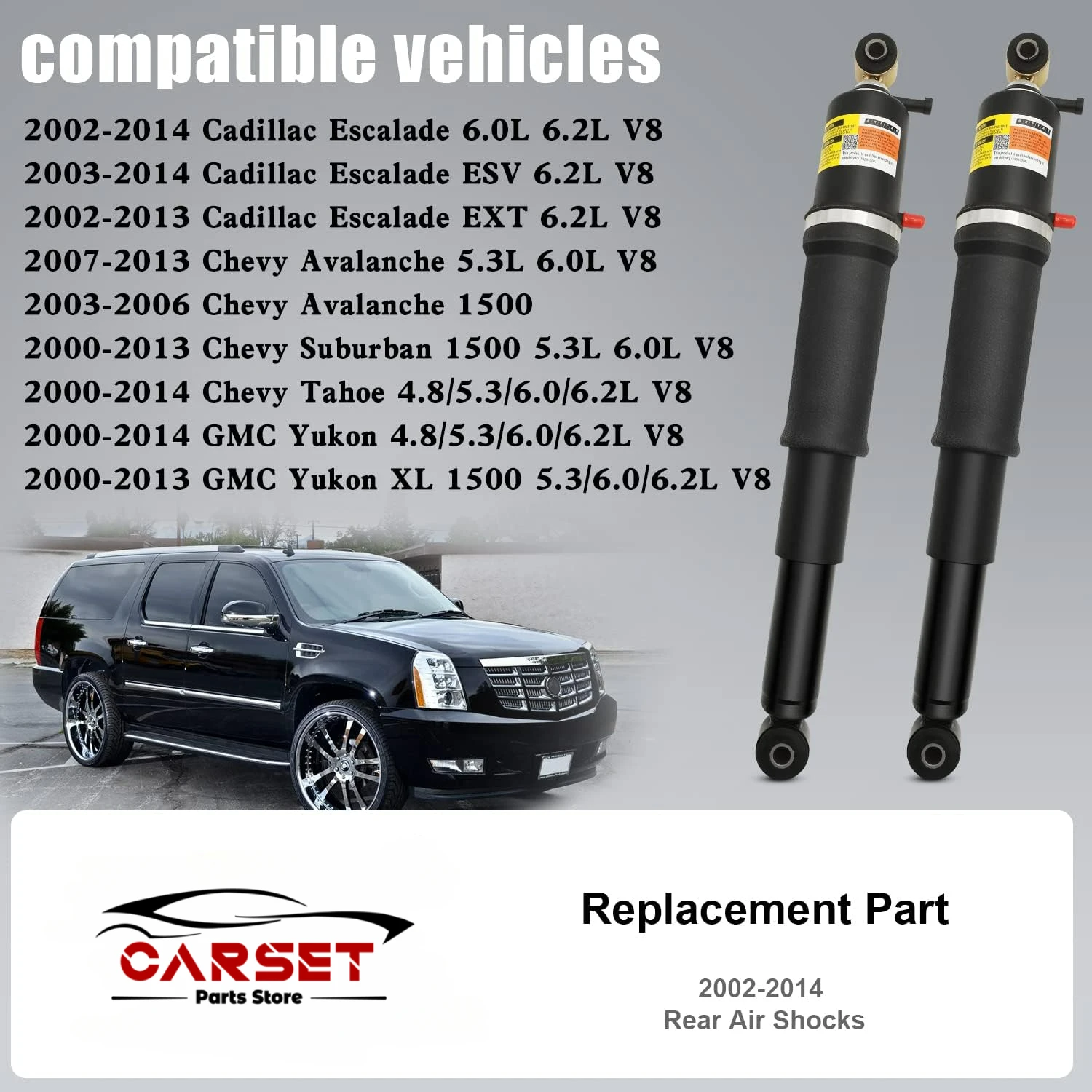 Pair Rear Air Suspension Strut Shock for Cadillac Escalade/Chevrolet Avalanche Suburban 1500/GMC Yukon 1500  25979391 1575626