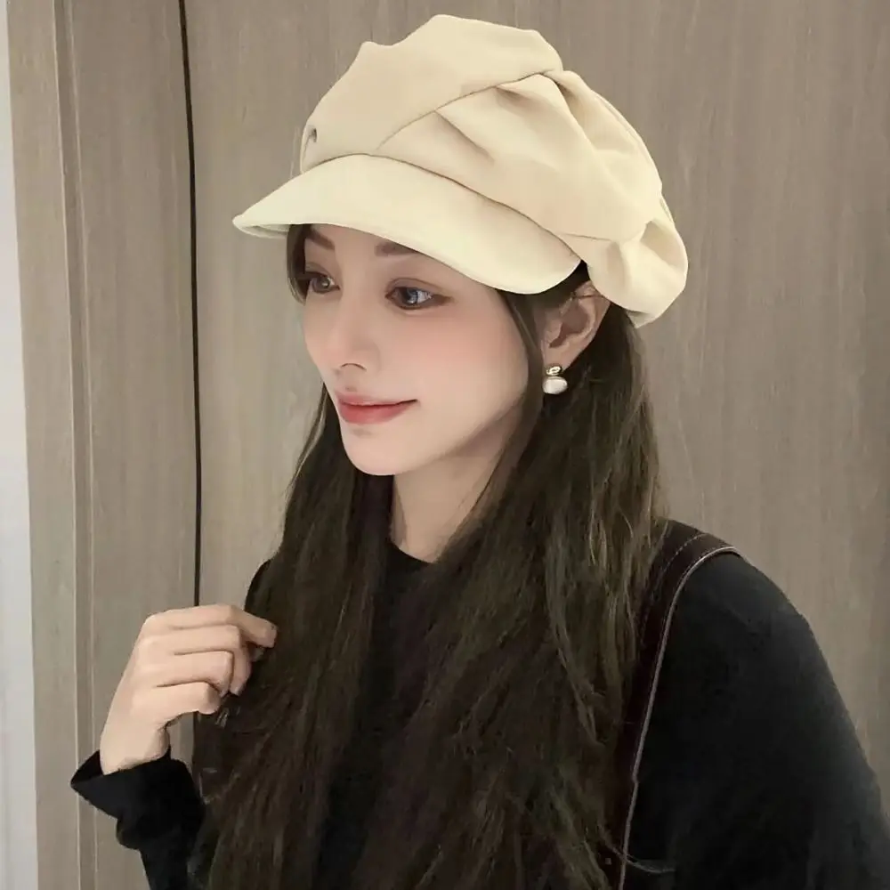 Breathable Octagonal Hat Retro Windproof Layered Vintage Newsboy Hats Solid Color Elegant Pleated Berets Women Men